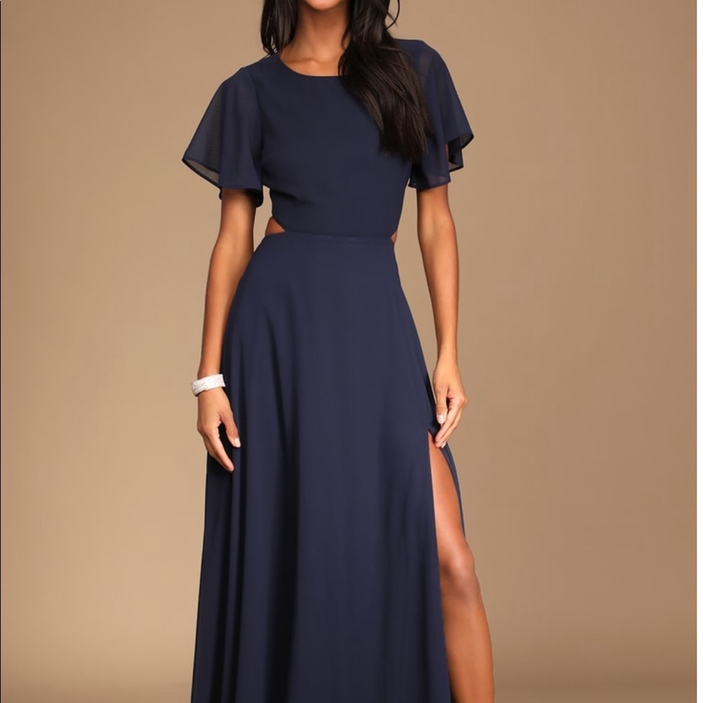 Garden Bliss Navy Blue Cutout Maxi Dress